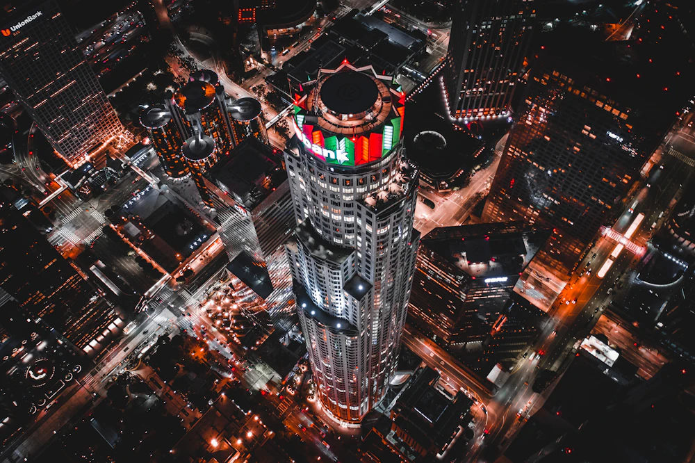 Aerial view of a commercial office tower