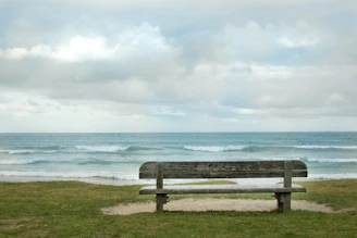 empty bench fronting sea