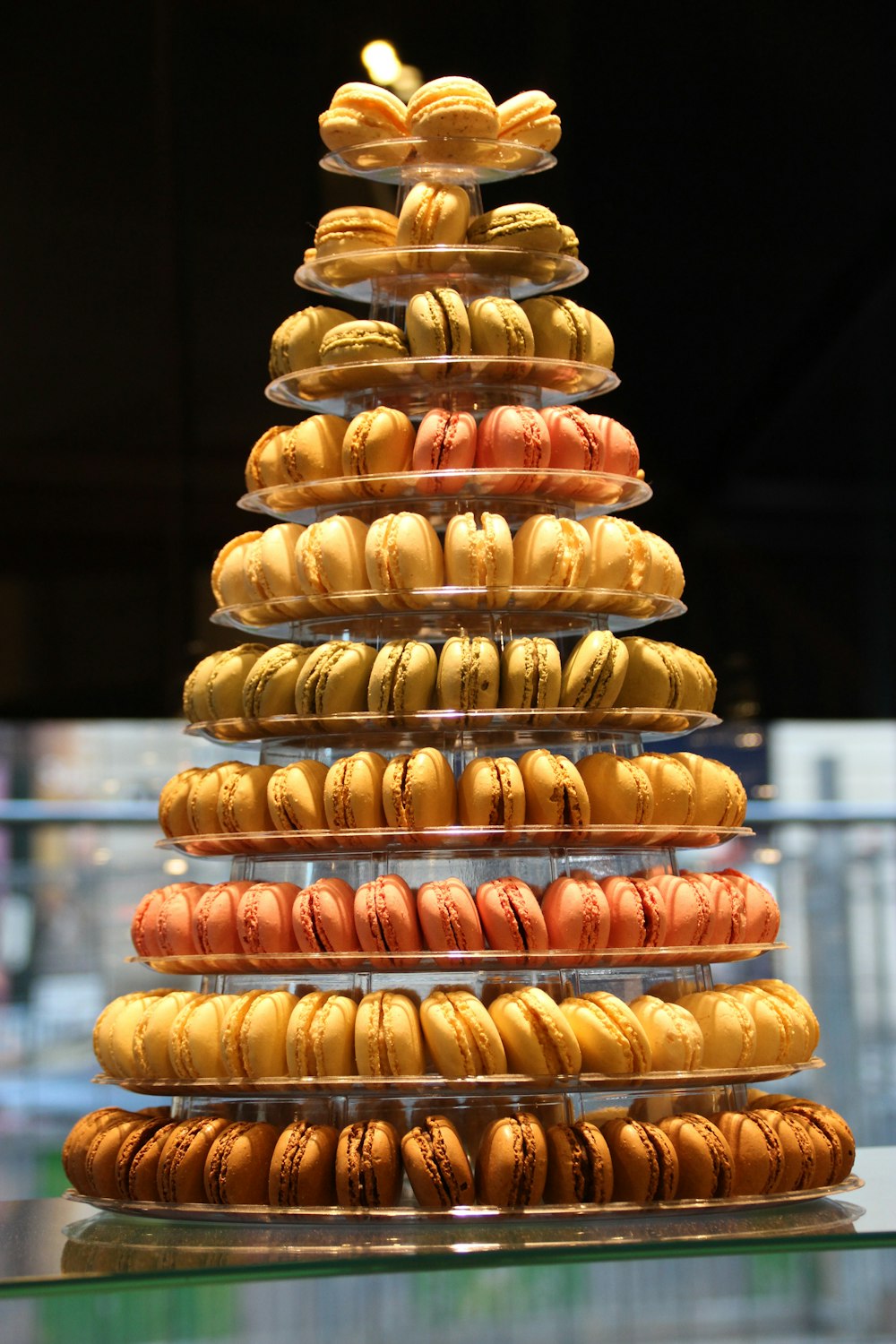 tower of assorted-flavor French macaroons