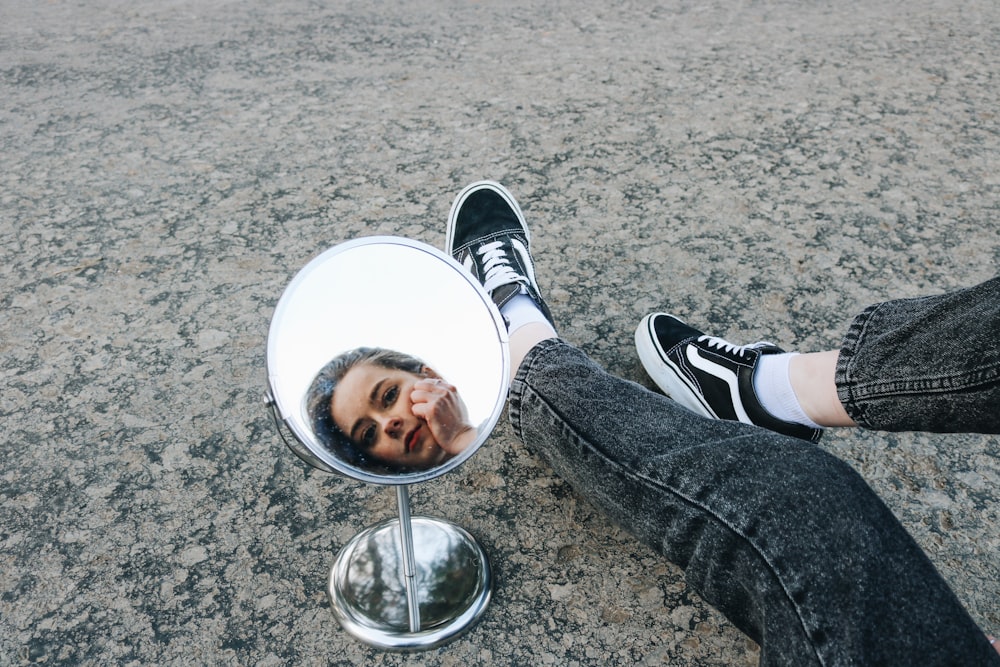 reflection of woman face on mirror