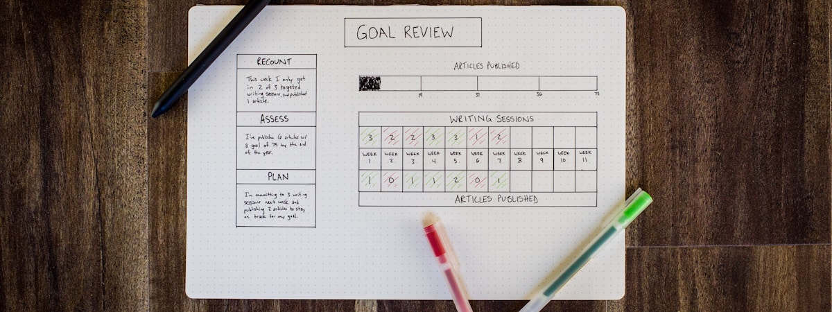 goal review sheet on desk