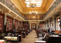 person sitting inside library
