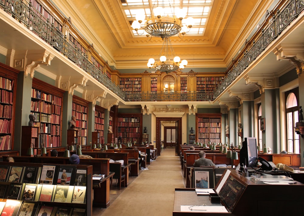 person sitting inside library