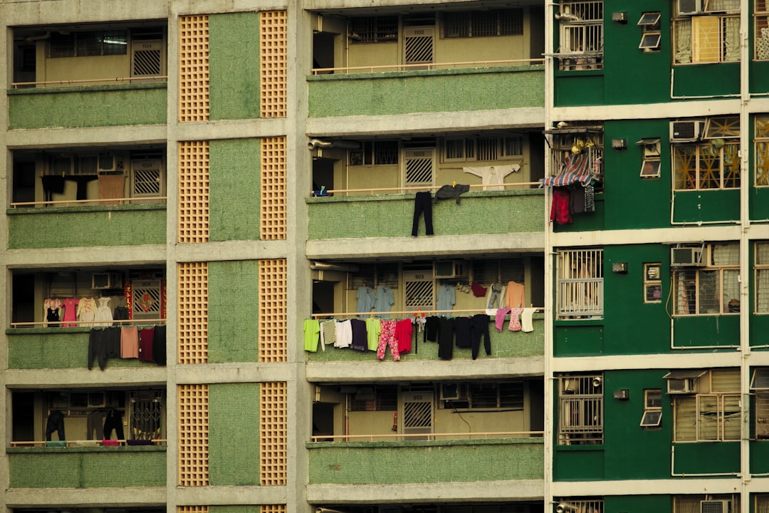 green concrete building,
