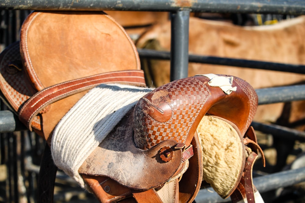 brown leather horse saddle