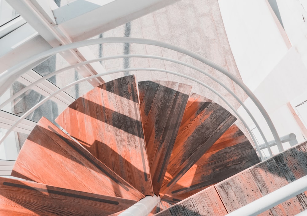 brown wooden spiral stairs