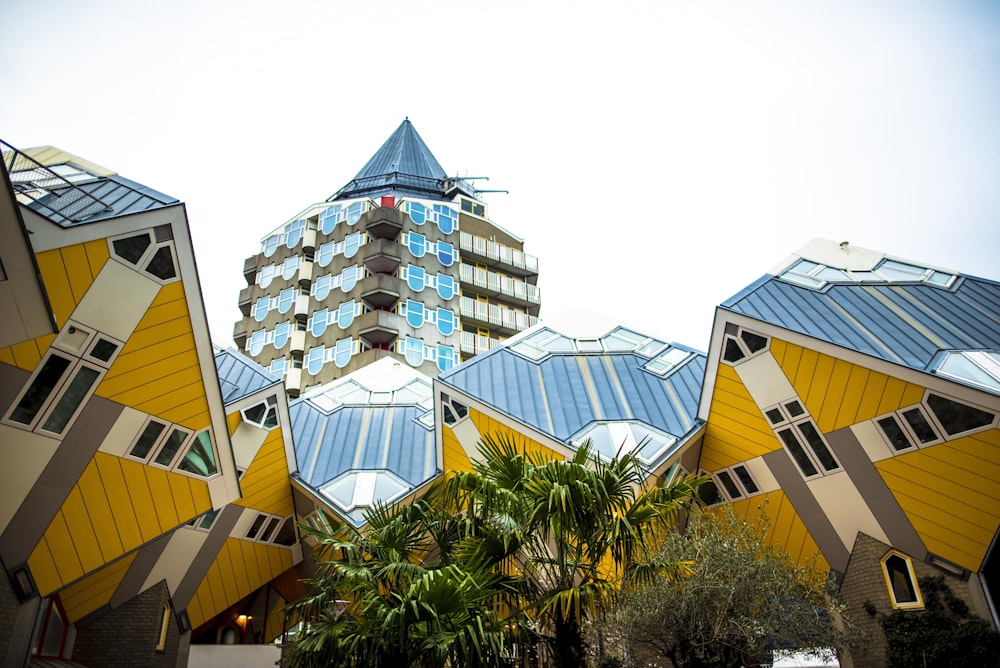 blue and yellow buildings