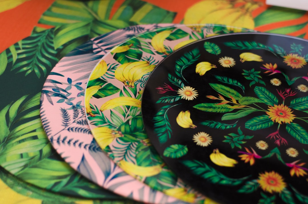 multicolored floral decorative plates