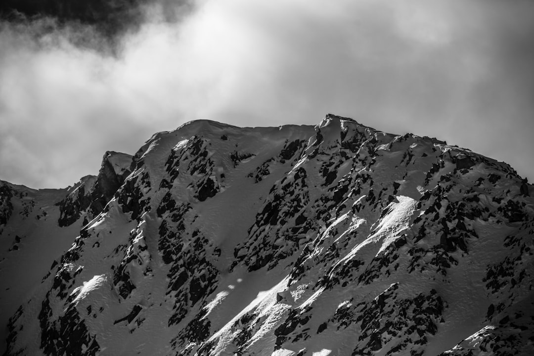 grayscale photography of mountain range