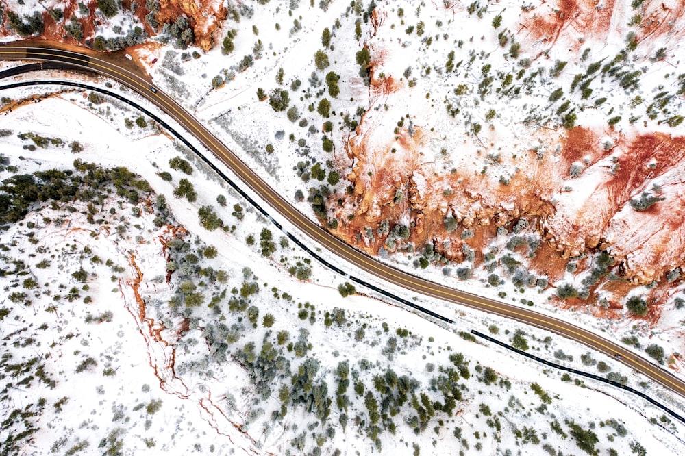 aerial photography of farm road