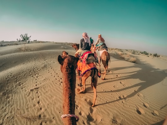 four people on their respective camels in Baran India