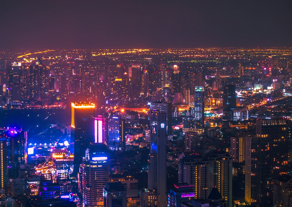 aerial photo of city at night