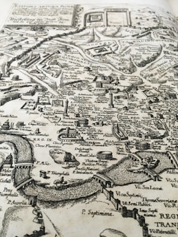 Historic map of Franconia with landmarks and old buildings.