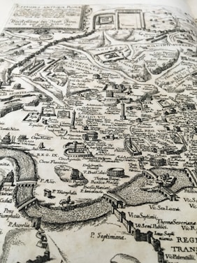 A detailed orthophoto map overlaying a cityscape with highlighted terrain features.