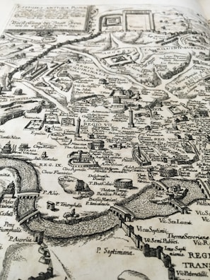 A vintage map showcasing historical regions and landmarks.
