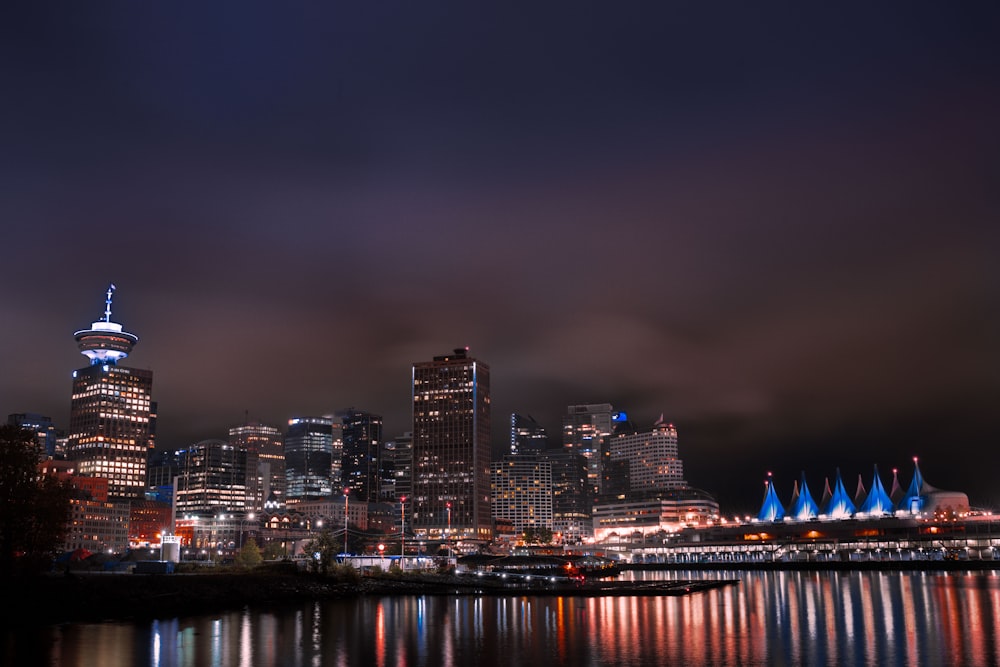 city and bay during night