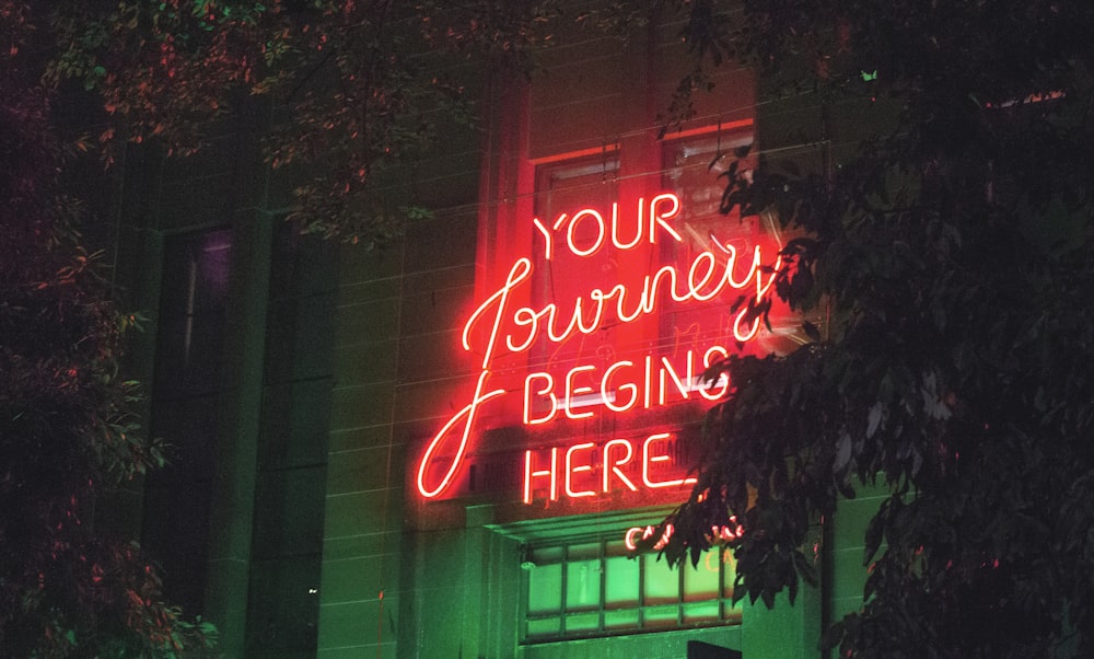 red LED signage turned on at night