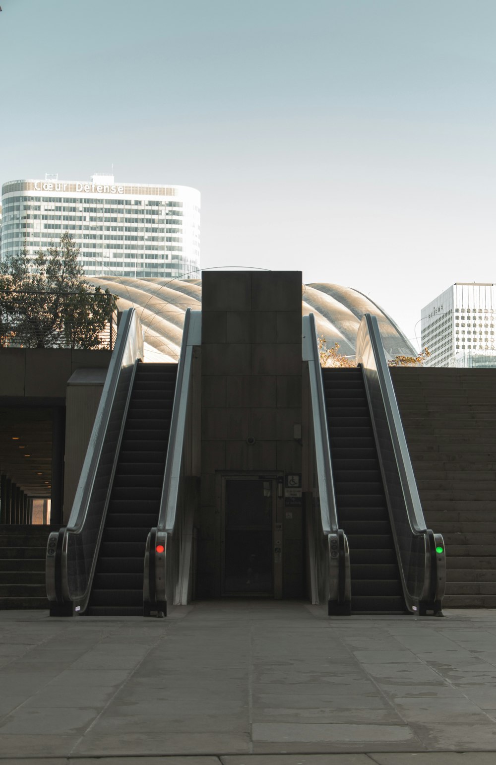 two escalators during day