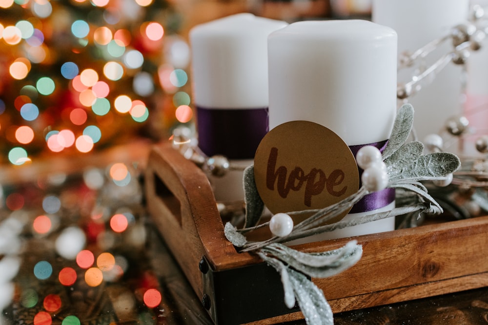 two white pillar candles