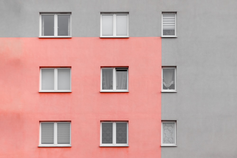 view of pink and gray building