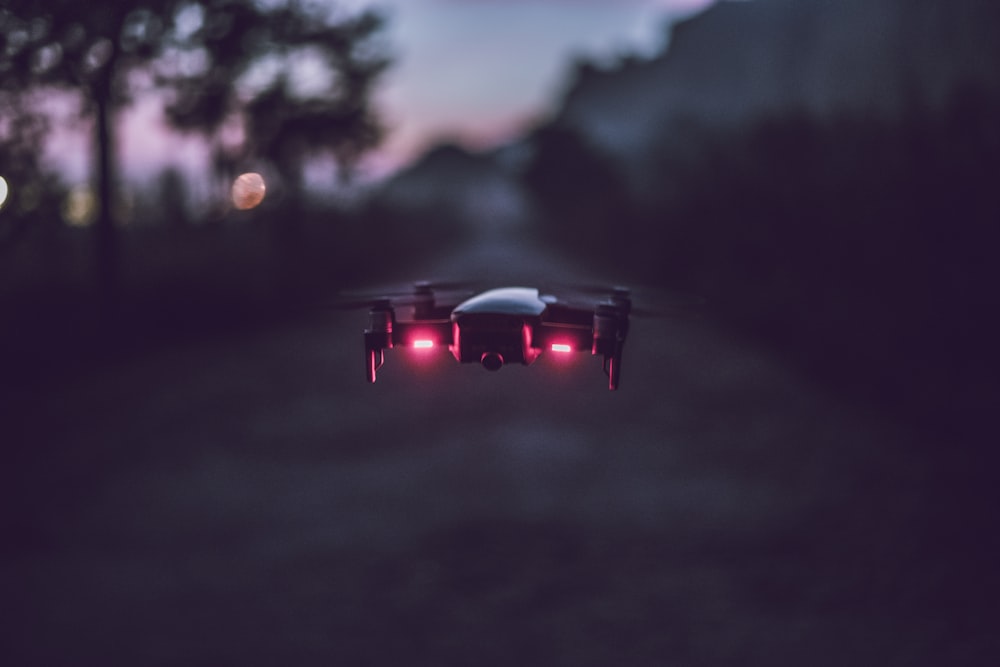selective focus photography of black and white drone
