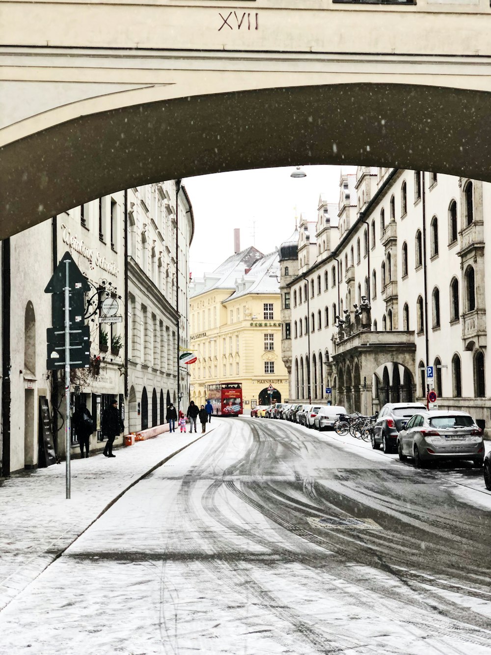 cars parked near building during winter season