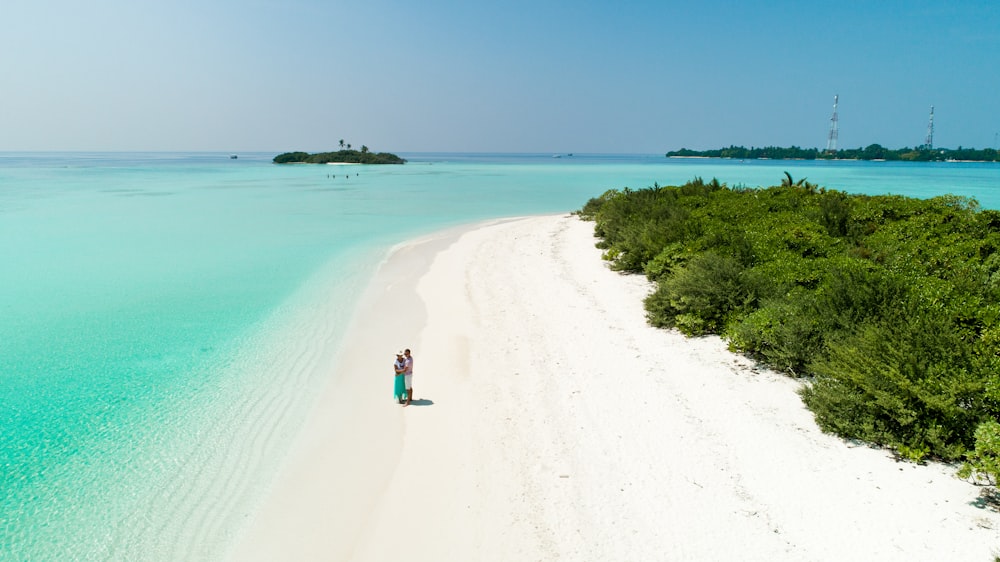 two person standing on seashore beside beach