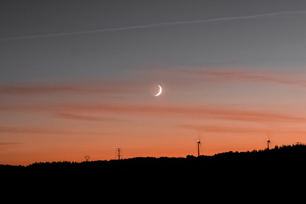 silhouette of land under moon