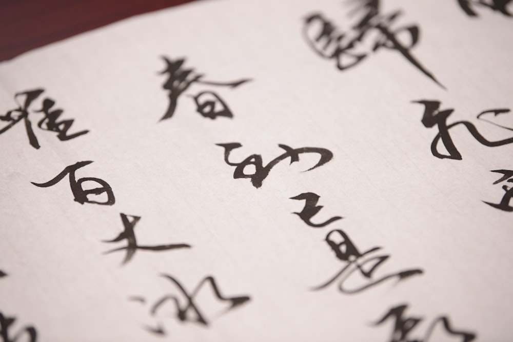 Fotografía de primer plano de texto de escritura kanji