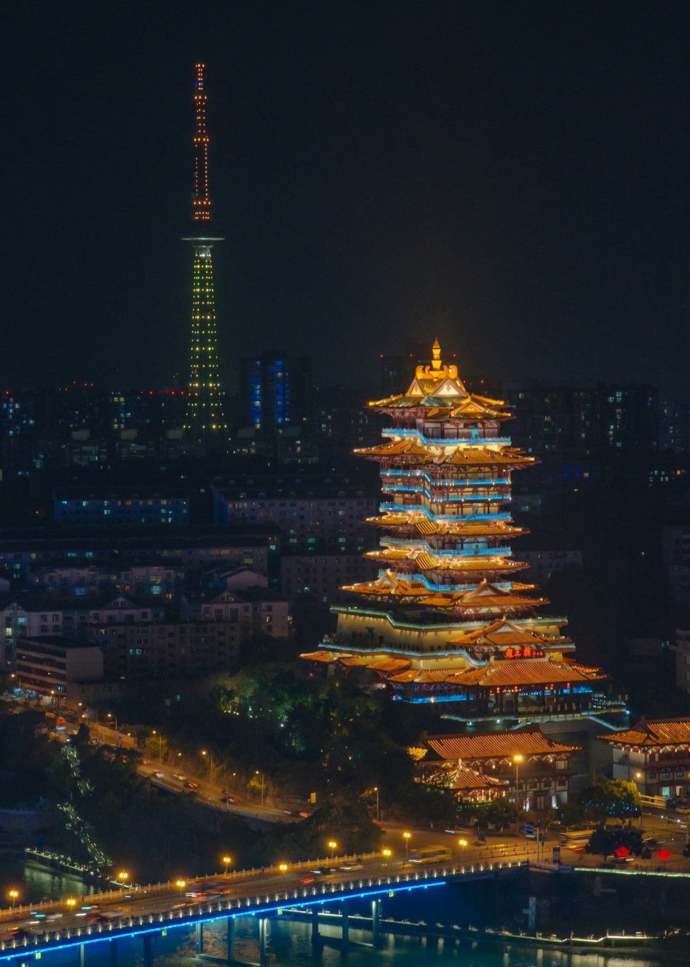 lighted highrise building during night time