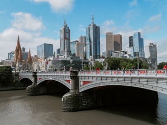 white bridge across city buildings