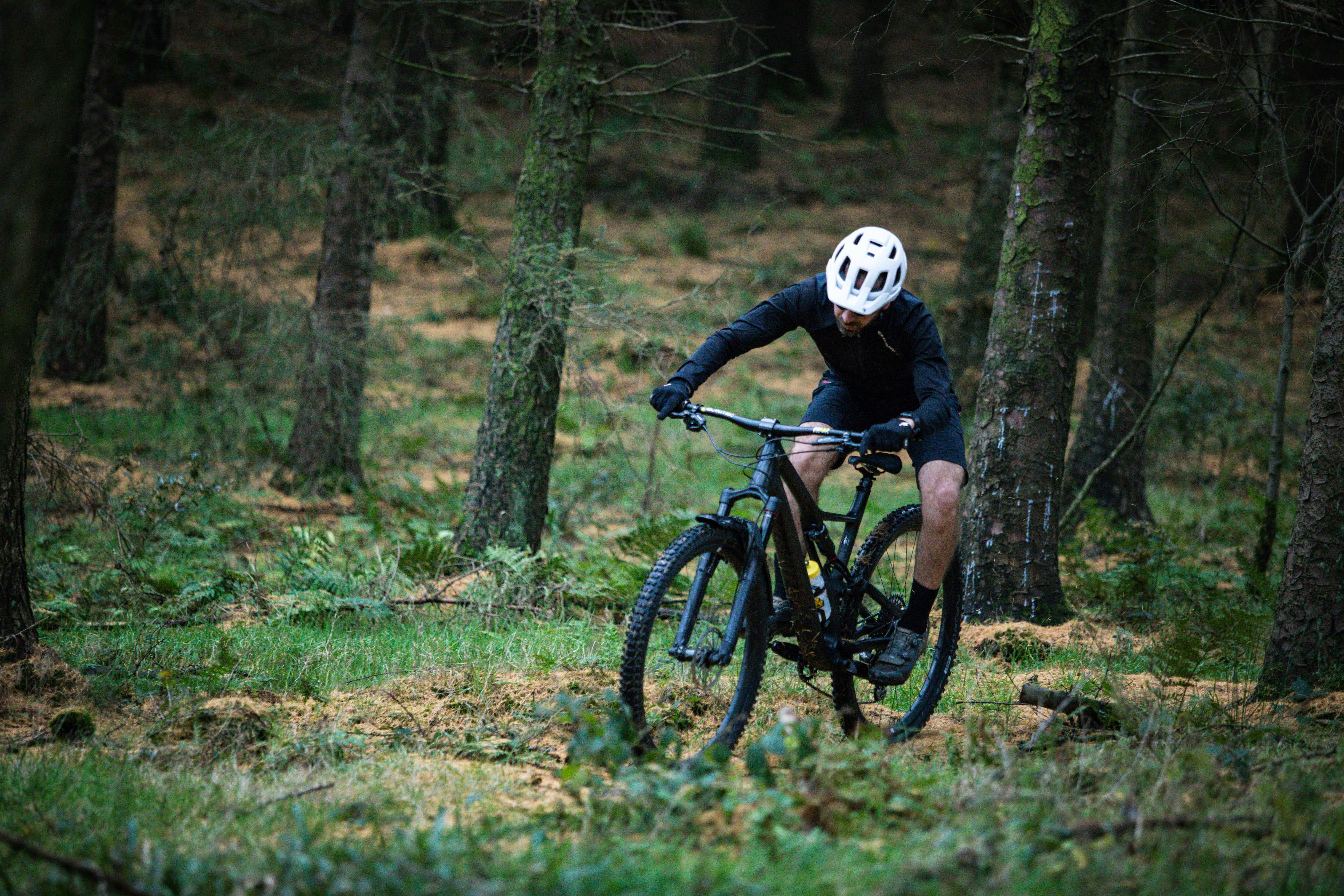 man riding on bike in the forest