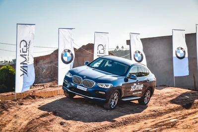 parked blue BMW sedan