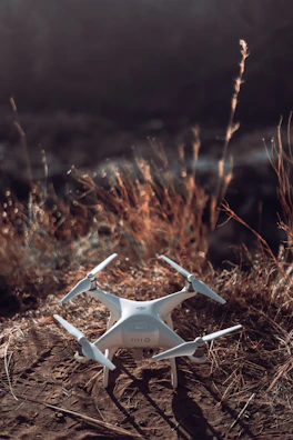 XAG P Series drone landing gently on a grassy patch surrounded by thriving crops.
