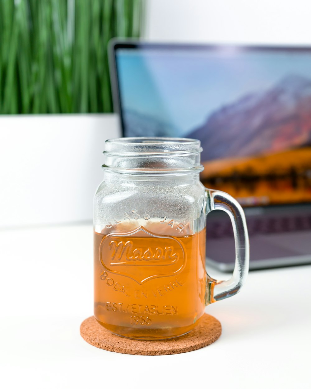 clear glass mason jar mug