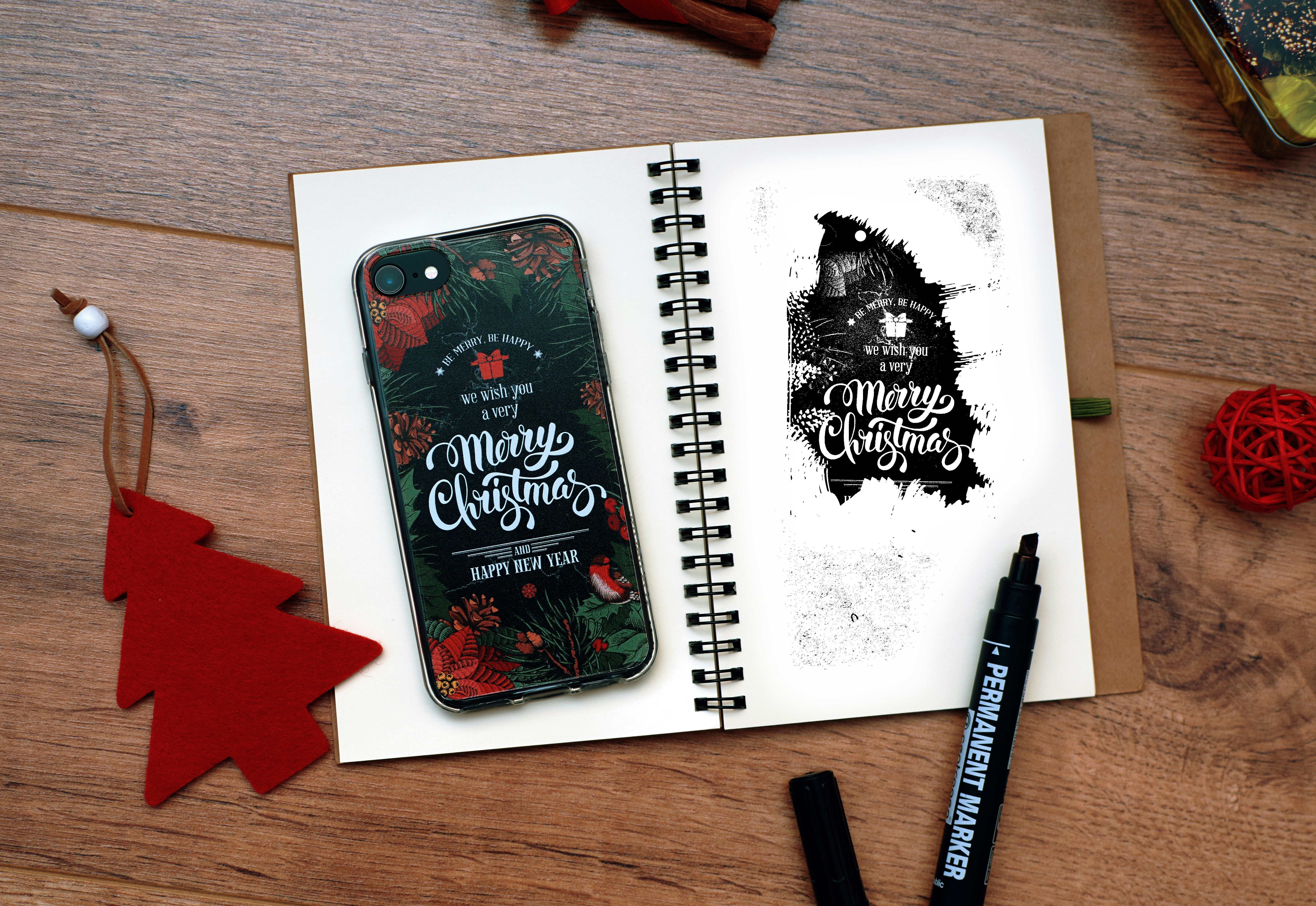 "Merry & Bright" Christmas case artwork, front