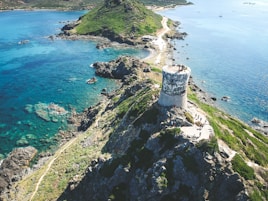 aerial photography of beach cliff and sea view