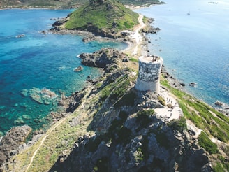 aerial photography of beach cliff and sea view