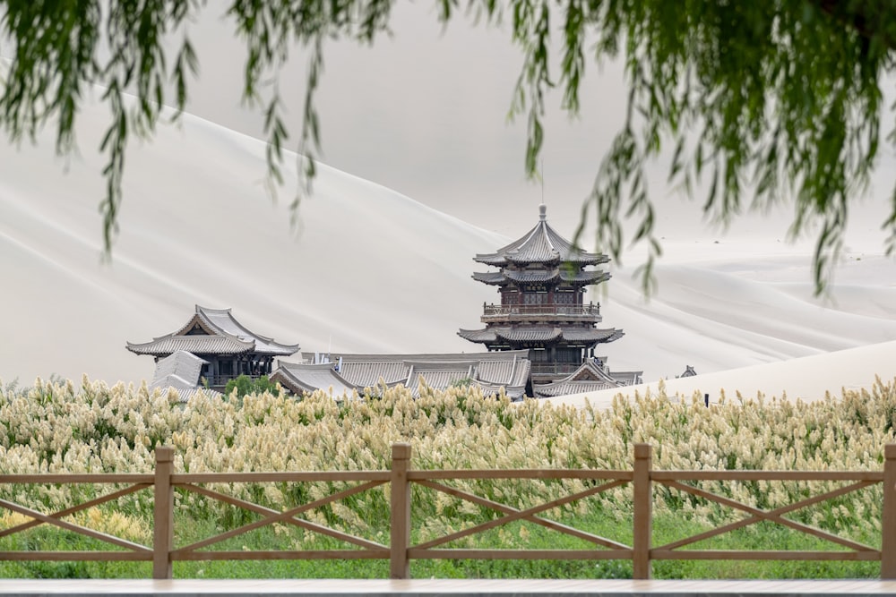 gray pagoda painting