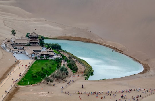 aerial photography of house at Lake Yueyaquan during daytime in Crescent Lake China