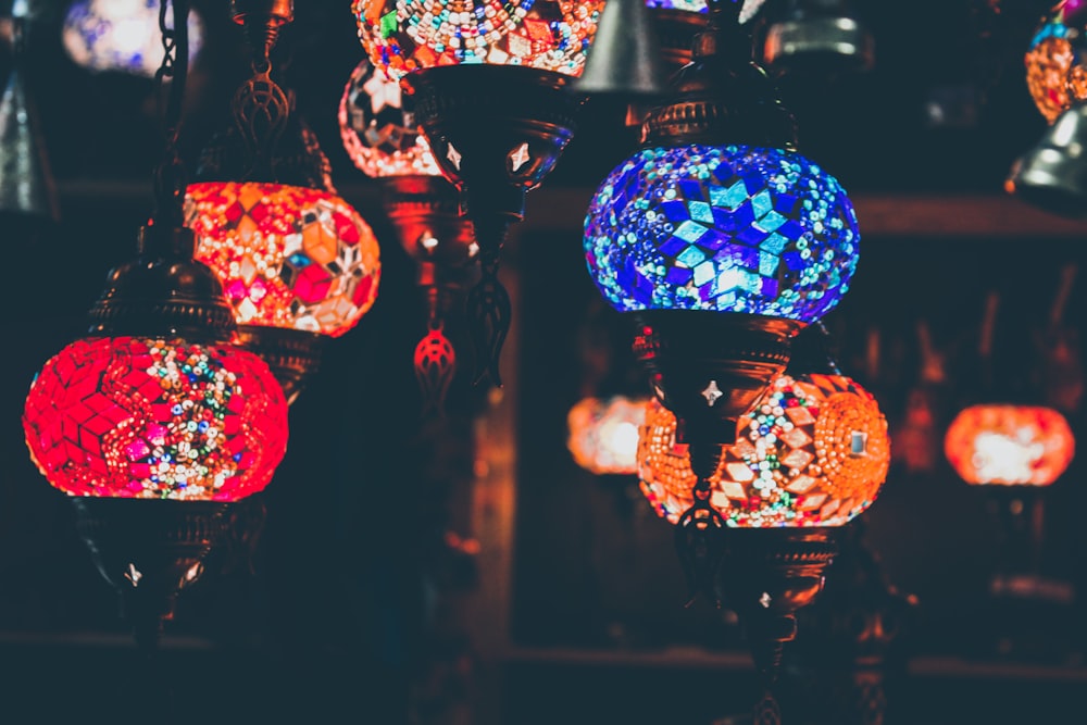 lighted multicolored ceiling lamps