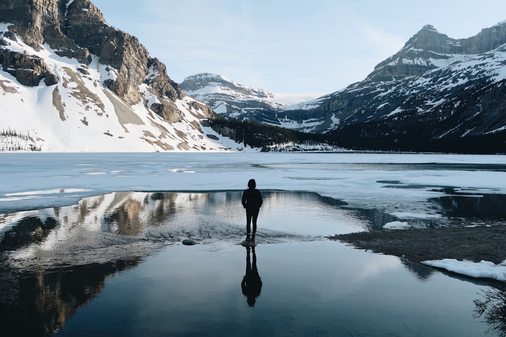 person standing on body of water