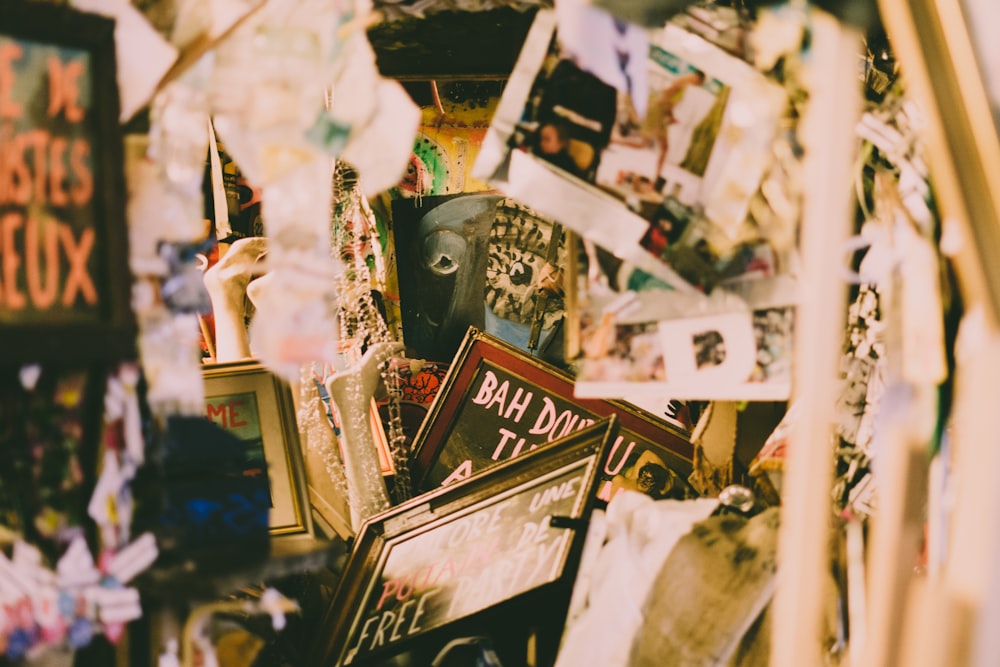 selective focus photography of books and posters