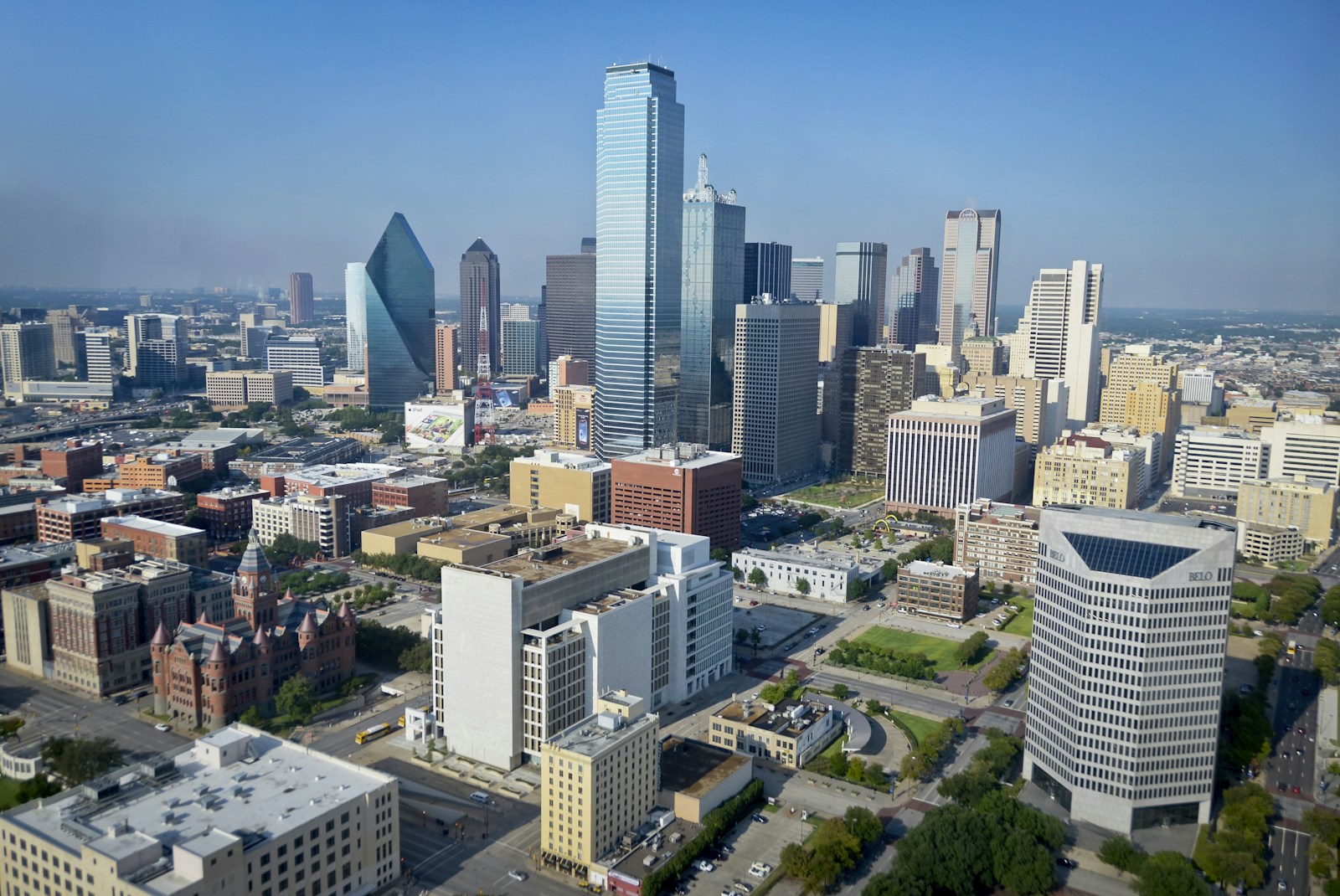 Dallas skyline at twilight with downtown towers lit against the sky