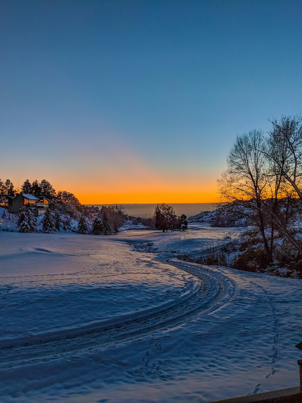 snow at golden hour