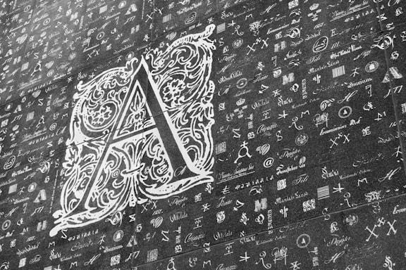 black and gray A calligraphy textile