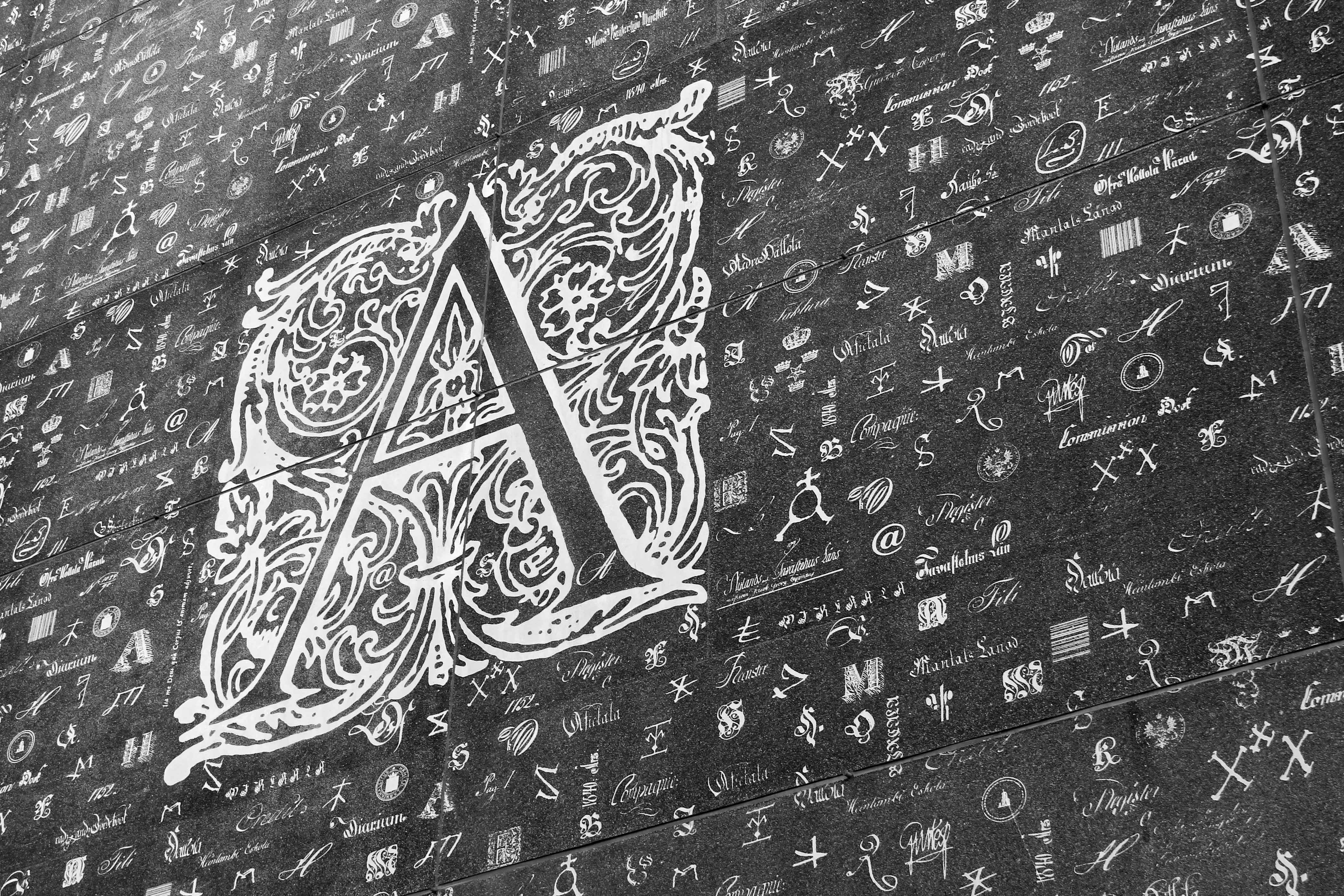 black and gray A calligraphy textile