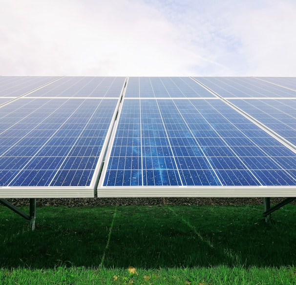 white and blue solar panel system