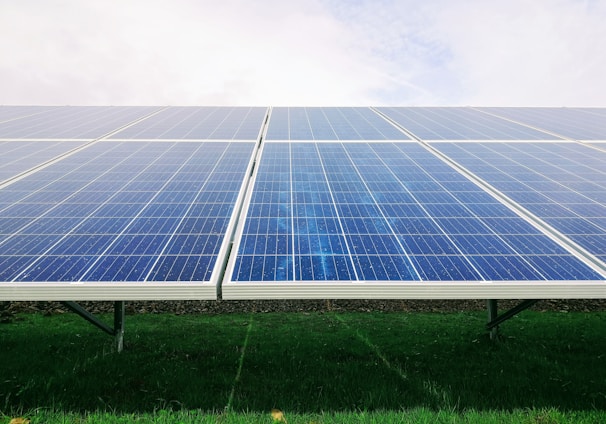 white and blue solar panel system