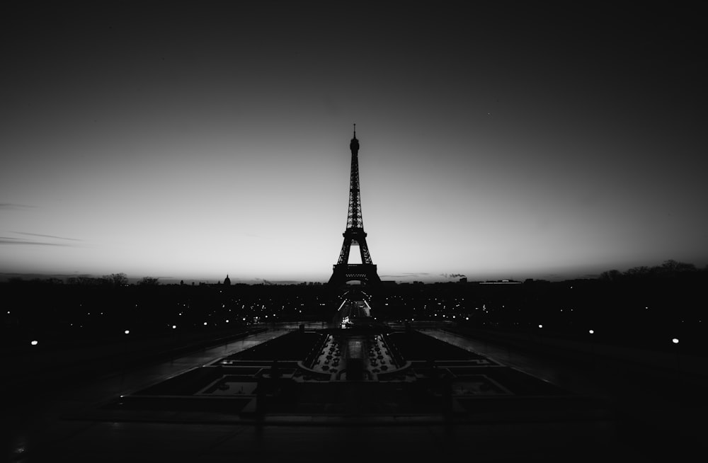 grayscale photo of Eiffel tower